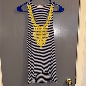 Striped Tank Top with Yellow Embroidery Small